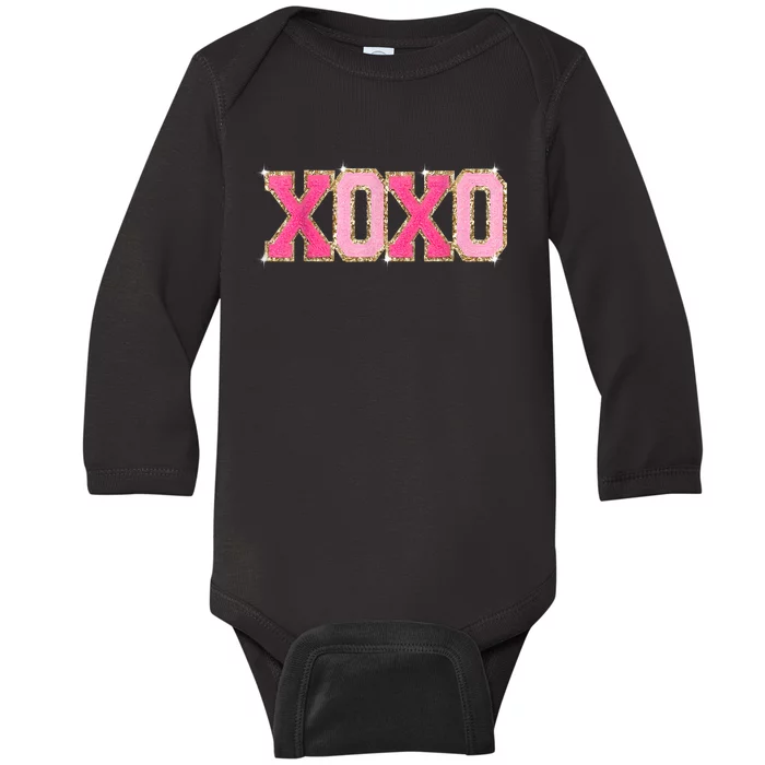 Chenille Patch Sparkling Xoxo Valentine Day Heart Love Gift Baby Long Sleeve Bodysuit