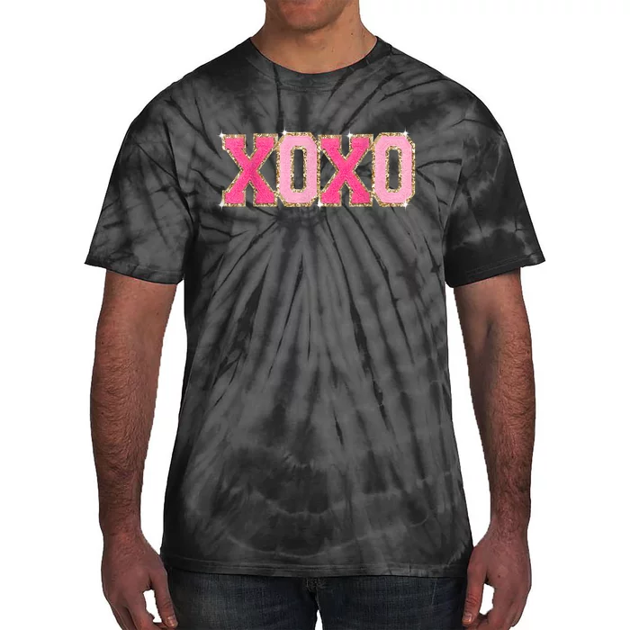 Chenille Patch Sparkling Xoxo Valentine Day Heart Love Gift Tie-Dye T-Shirt