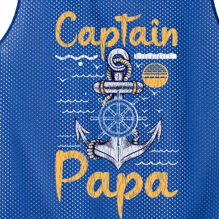 Captain Papa Sailing Boating Father Son Dad Matching Sailor Gift Mesh Reversible Basketball Jersey Tank