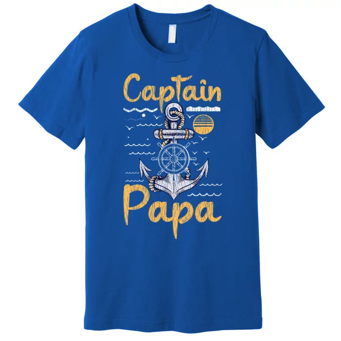 Captain Papa Sailing Boating Father Son Dad Matching Sailor Gift Premium T-Shirt