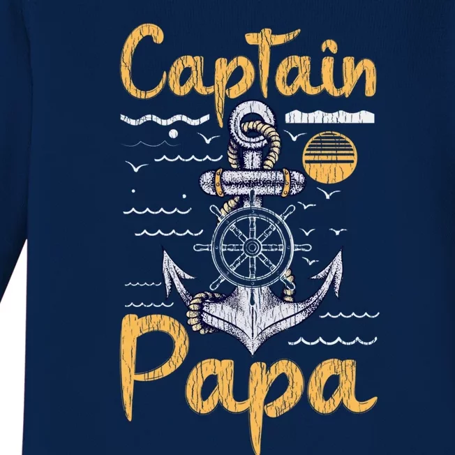 Captain Papa Sailing Boating Father Son Dad Matching Sailor Gift Baby Long Sleeve Bodysuit