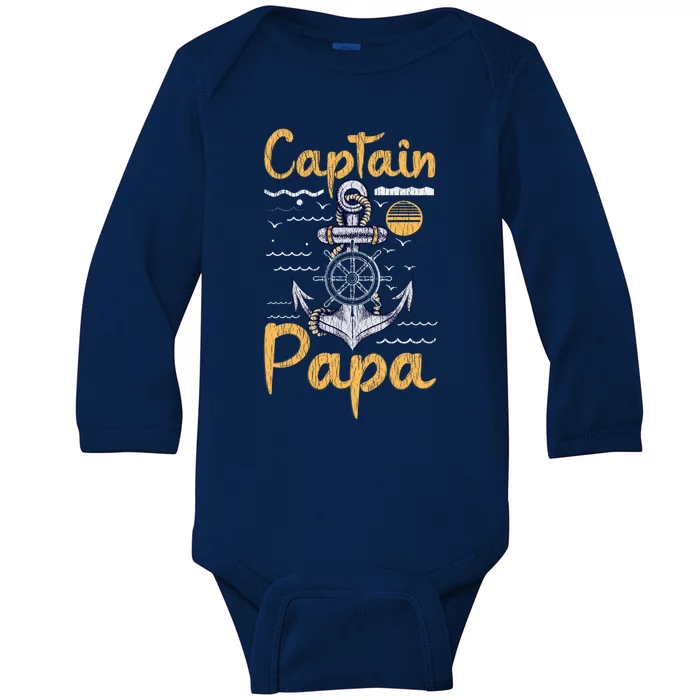 Captain Papa Sailing Boating Father Son Dad Matching Sailor Gift Baby Long Sleeve Bodysuit