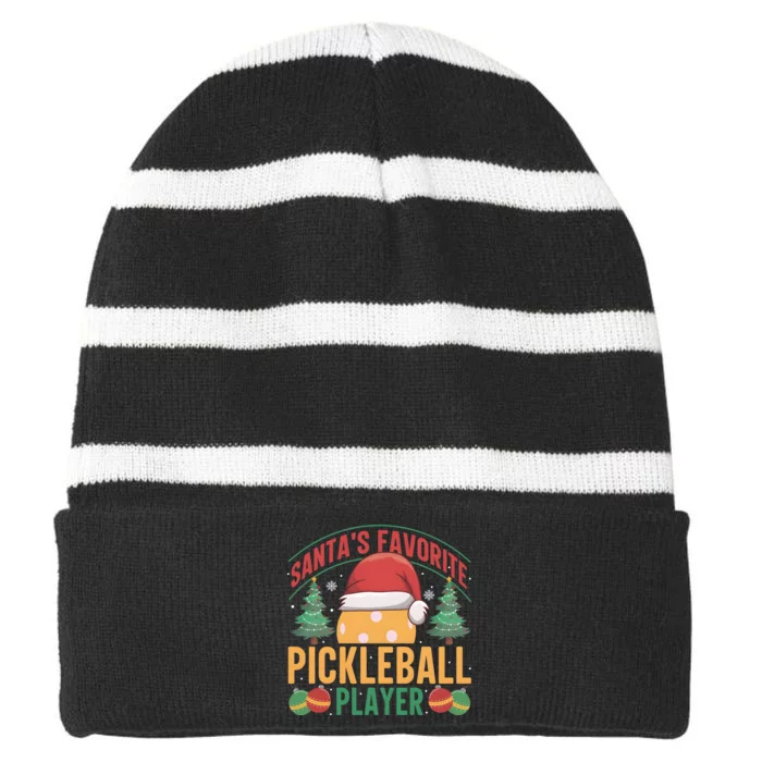 Christmas Pickleball Santa Favorite Pickleball Player Striped Beanie with Solid Band