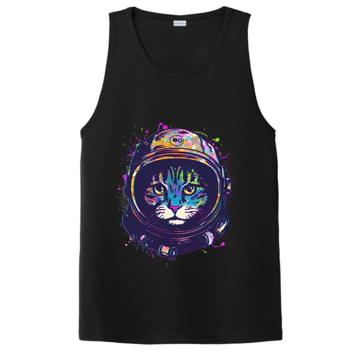 Colorful Paint Splat Astronaut Cat Performance Tank