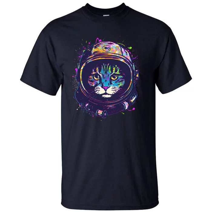 Colorful Paint Splat Astronaut Cat Tall T-Shirt