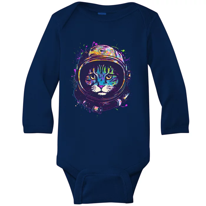 Colorful Paint Splat Astronaut Cat Baby Long Sleeve Bodysuit