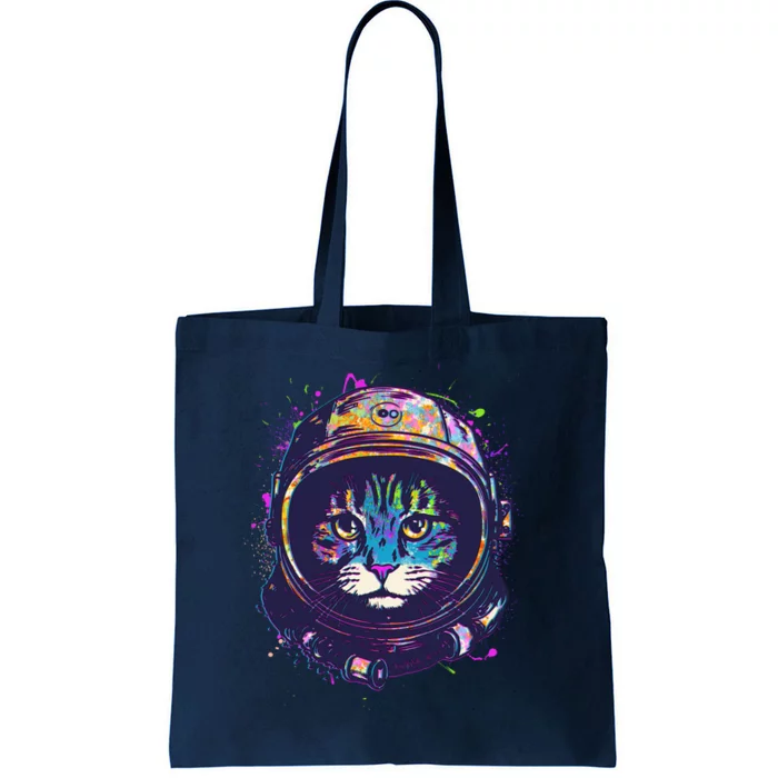 Colorful Paint Splat Astronaut Cat Tote Bag