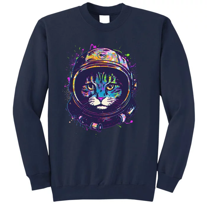 Colorful Paint Splat Astronaut Cat Tall Sweatshirt