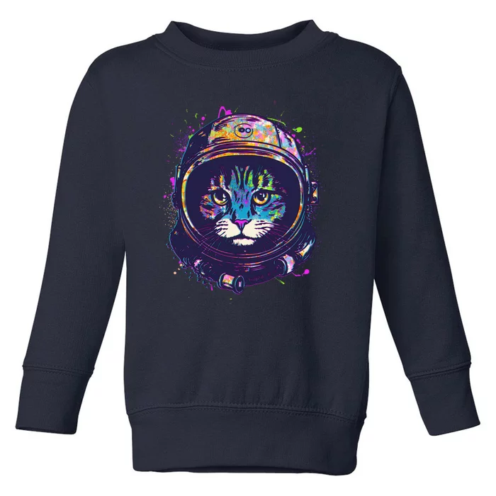 Colorful Paint Splat Astronaut Cat Toddler Sweatshirt