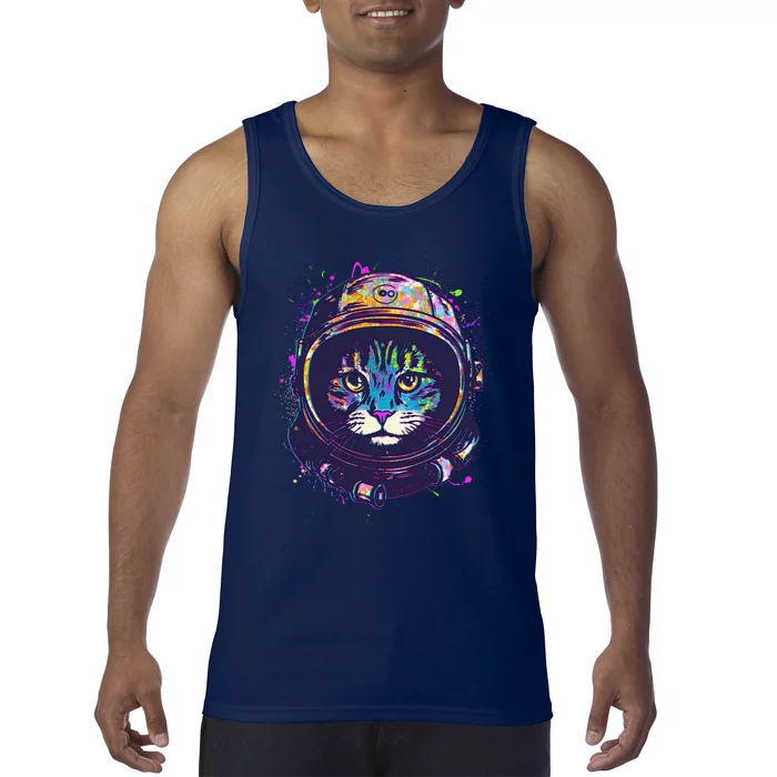 Colorful Paint Splat Astronaut Cat Tank Top