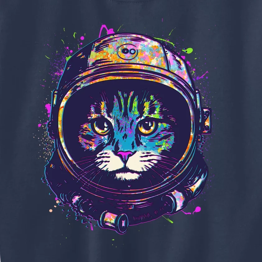 Colorful Paint Splat Astronaut Cat Kids Sweatshirt