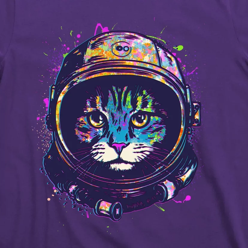 Colorful Paint Splat Astronaut Cat T-Shirt