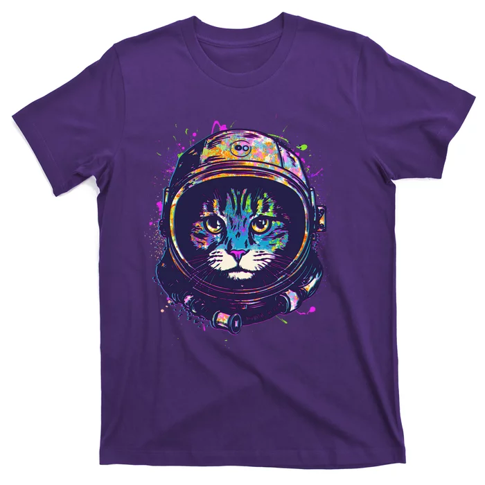 Colorful Paint Splat Astronaut Cat T-Shirt