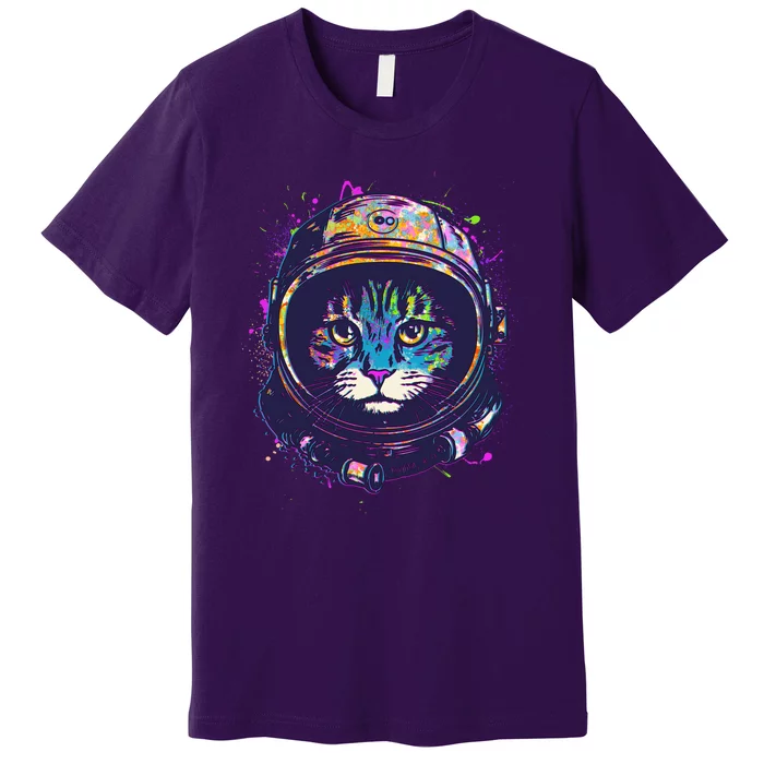 Colorful Paint Splat Astronaut Cat Premium T-Shirt