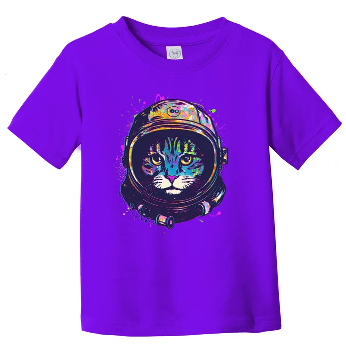 Colorful Paint Splat Astronaut Cat Toddler T-Shirt