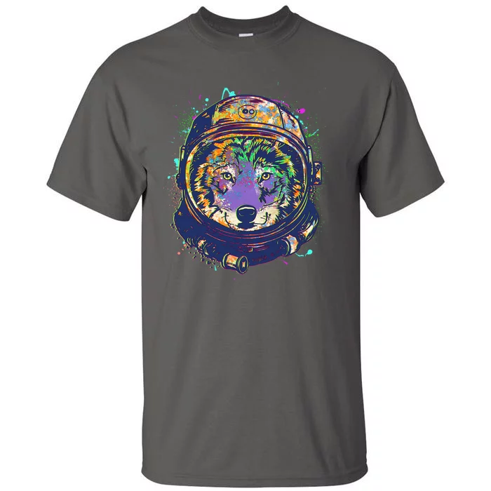 Colorful Paint Splat Astronaut Wolf Tall T-Shirt