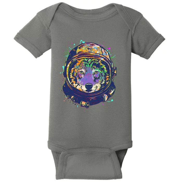 Colorful Paint Splat Astronaut Wolf Baby Bodysuit