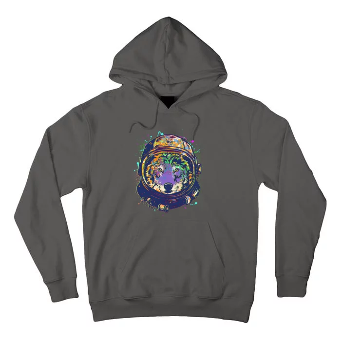 Colorful Paint Splat Astronaut Wolf Tall Hoodie