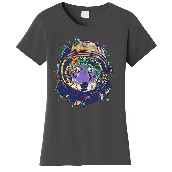 Colorful Paint Splat Astronaut Wolf Women's T-Shirt