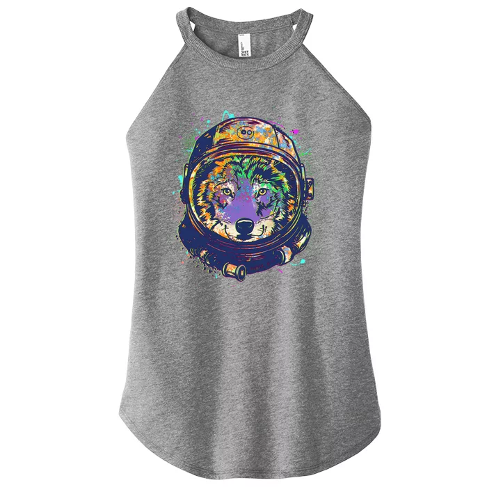 Colorful Paint Splat Astronaut Wolf Women’s Perfect Tri Rocker Tank