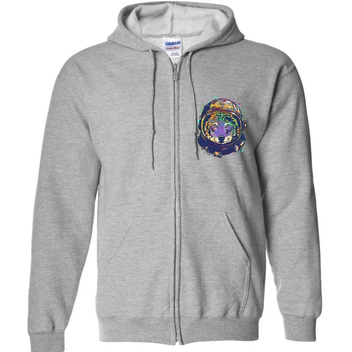 Colorful Paint Splat Astronaut Wolf Full Zip Hoodie