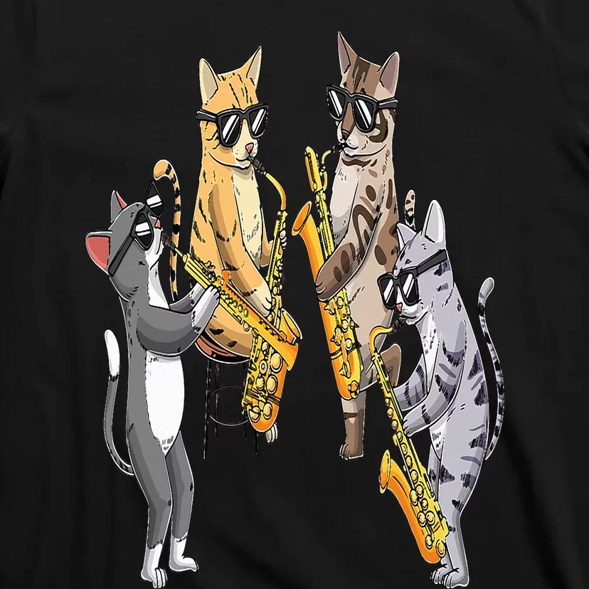 Cats Playing Saxophone Jazz Sax Musician Saxophonist T-Shirt