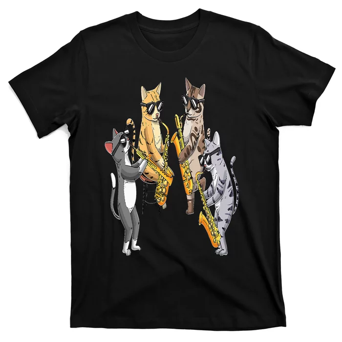 Cats Playing Saxophone Jazz Sax Musician Saxophonist T-Shirt