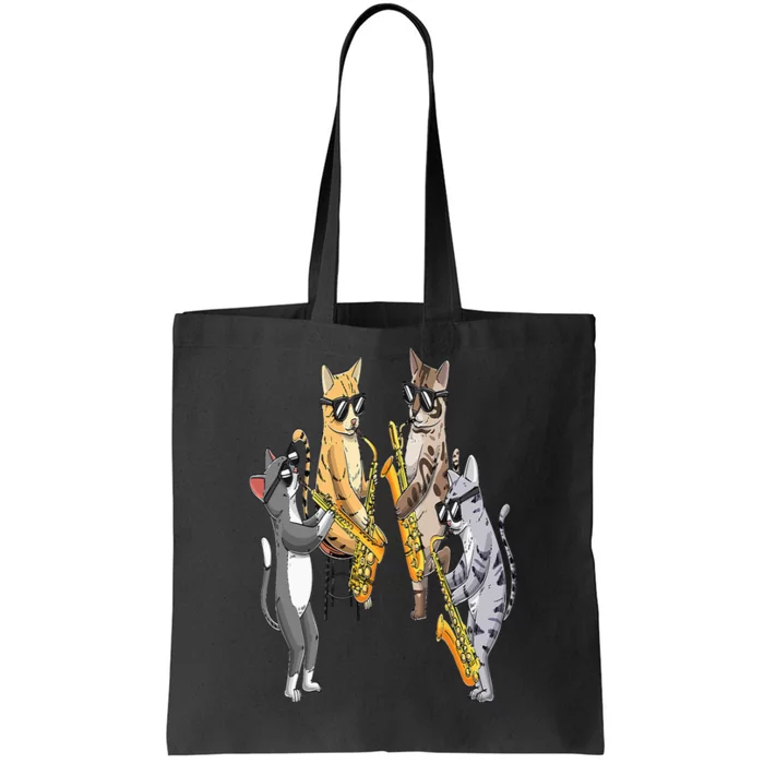 Cats Playing Saxophone Jazz Sax Musician Saxophonist Tote Bag