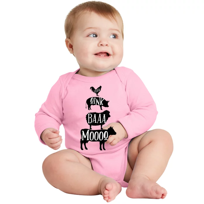 Cow Pig Sheep Chicken | Stack Farm Animal Sounds Silhouettes Baby Long Sleeve Bodysuit