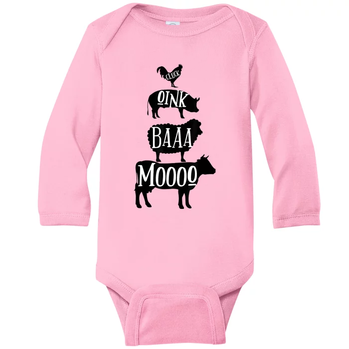 Cow Pig Sheep Chicken | Stack Farm Animal Sounds Silhouettes Baby Long Sleeve Bodysuit