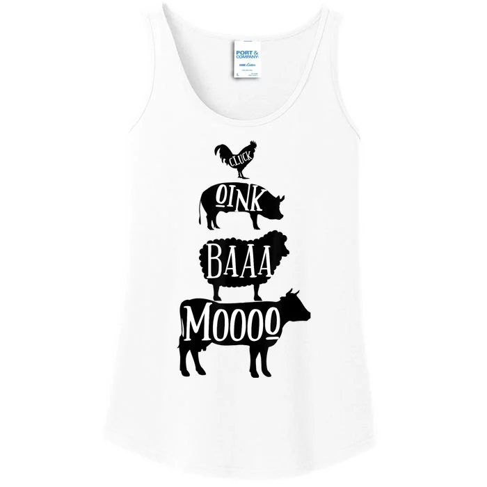 Cow Pig Sheep Chicken | Stack Farm Animal Sounds Silhouettes Ladies Essential Tank