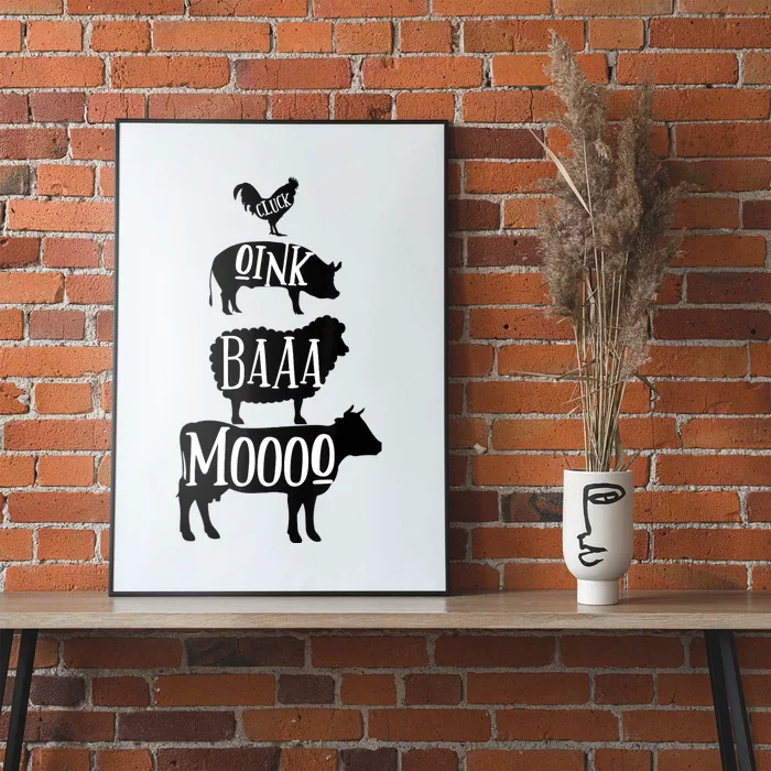 Cow Pig Sheep Chicken | Stack Farm Animal Sounds Silhouettes Poster