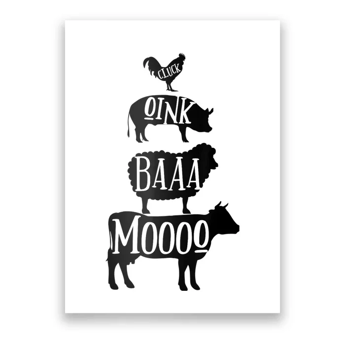 Cow Pig Sheep Chicken | Stack Farm Animal Sounds Silhouettes Poster