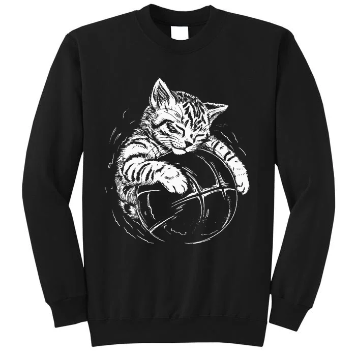 Cat Player Sleeping On A Basketball Kitties Pet Lover Sweatshirt