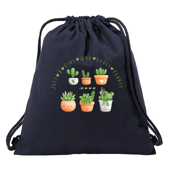 Cactus Plant, Succulents, Just A Girl Who Loves Plants Drawstring Bag