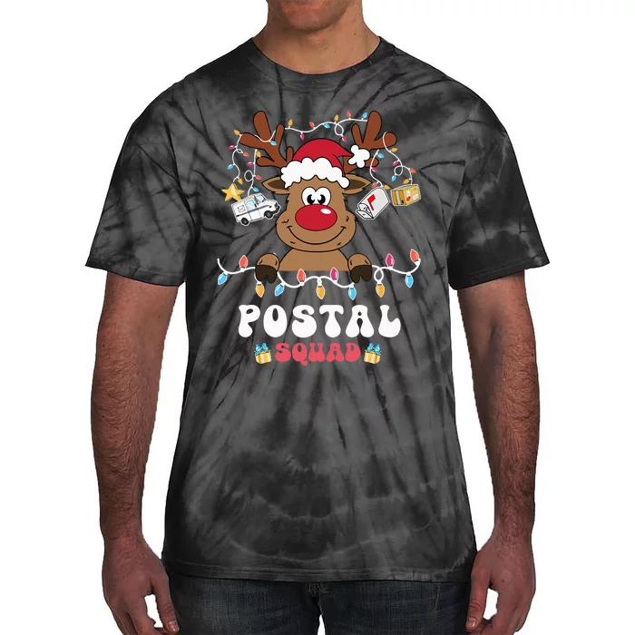 Christmas Postal Squad Postman Mail Delivery Cute Reindeer Tie-Dye T-Shirt