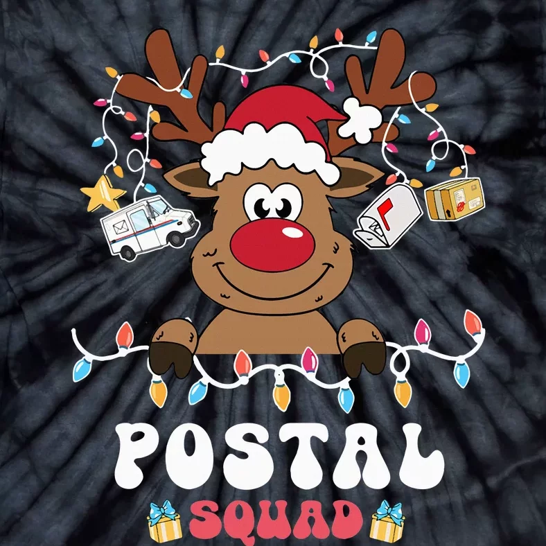 Christmas Postal Squad Postman Mail Delivery Cute Reindeer Tie-Dye T-Shirt