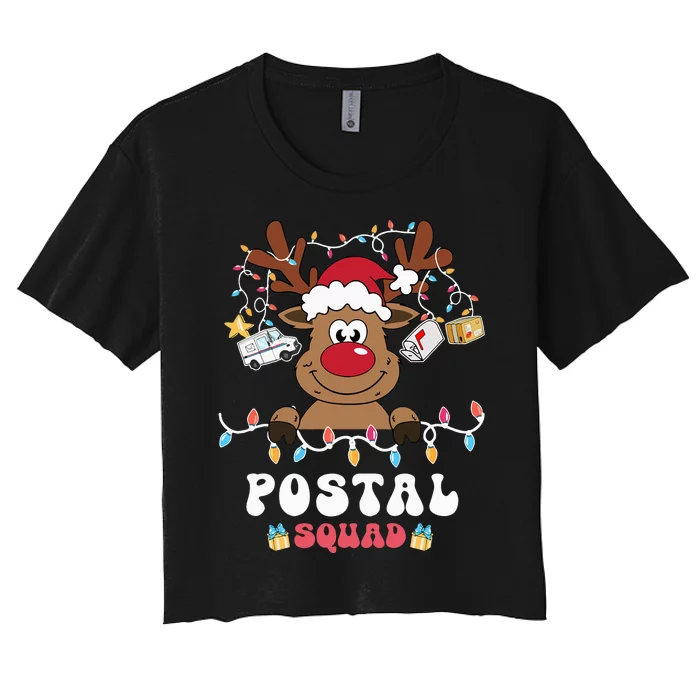 Christmas Postal Squad Postman Mail Delivery Cute Reindeer Women's Crop Top Tee