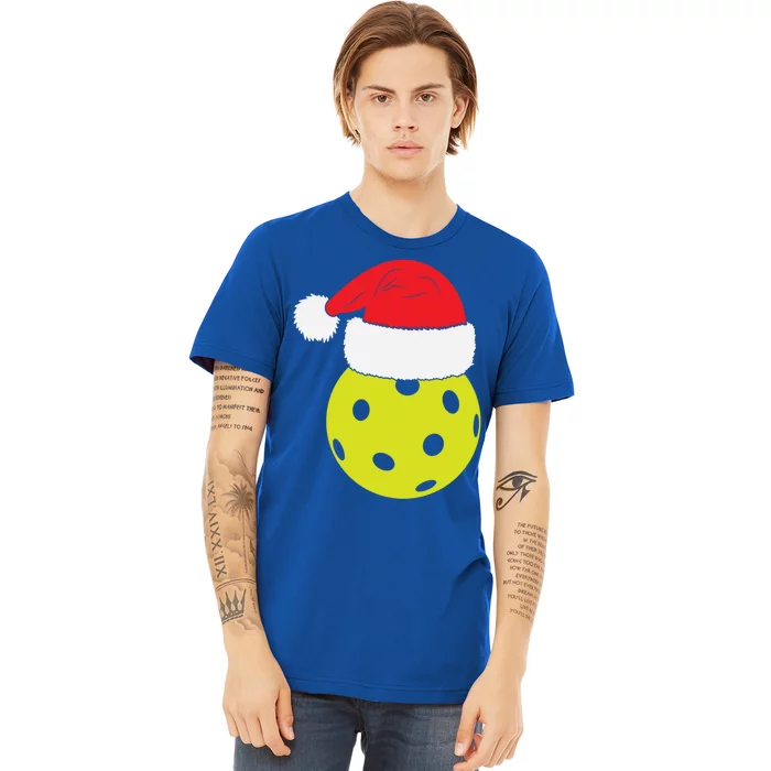 Christmas Pickleball Santa Hat Funny Pickle Ball Player Xmas Meaningful Gift Premium T-Shirt