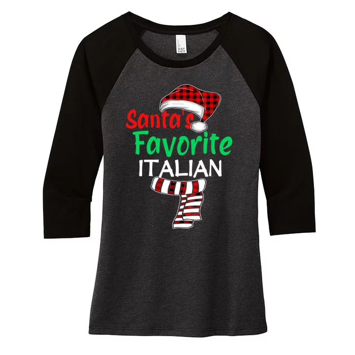 Christmas Pajama Santa Claus Shirt, Santa's Favorite Italian VNeck Women's Tri-Blend 3/4-Sleeve Raglan Shirt