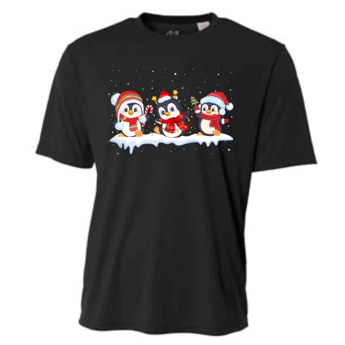 Christmas Penguins Santa Hat Lights Tree Xmas Penguin Lovers Gift Cooling Performance Crew T-Shirt