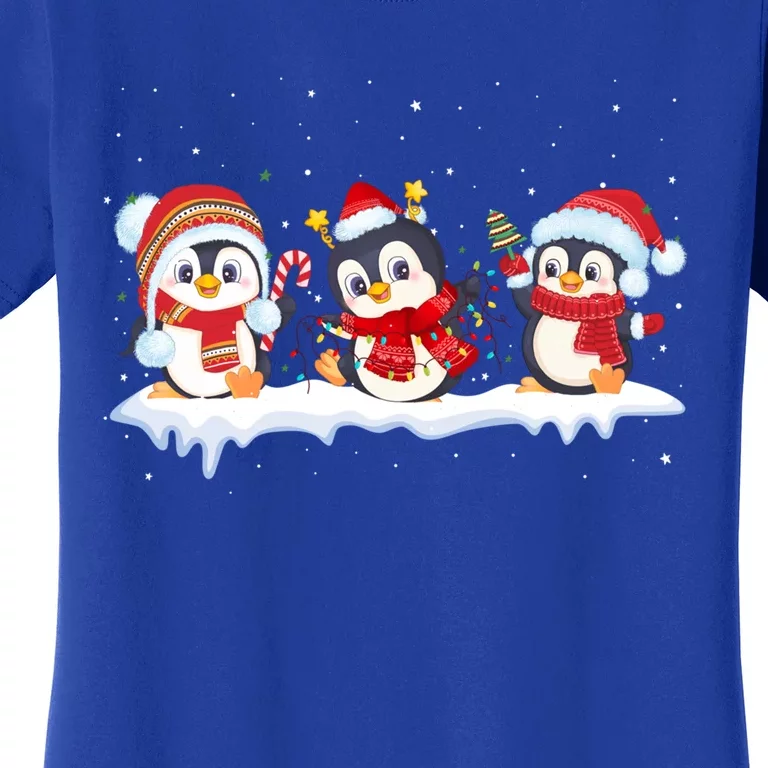 Christmas Penguins Santa Hat Lights Tree Xmas Penguin Lovers Gift Women's T-Shirt