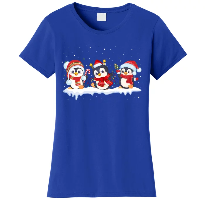 Christmas Penguins Santa Hat Lights Tree Xmas Penguin Lovers Gift Women's T-Shirt