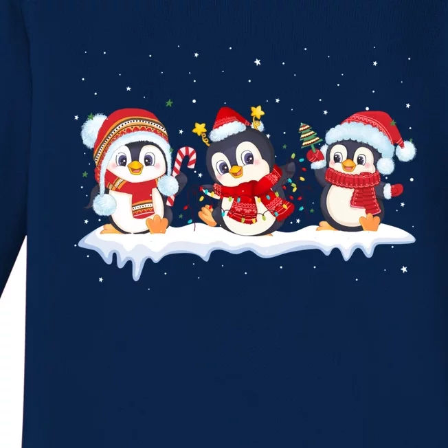 Christmas Penguins Santa Hat Lights Tree Xmas Penguin Lovers Gift Baby Long Sleeve Bodysuit