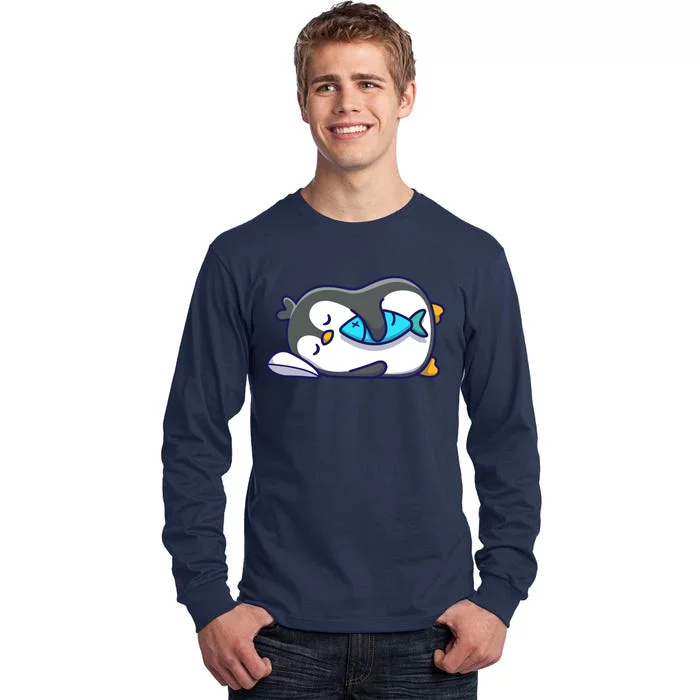 Cute Penguin Sleeping With Fish Tall Long Sleeve T-Shirt