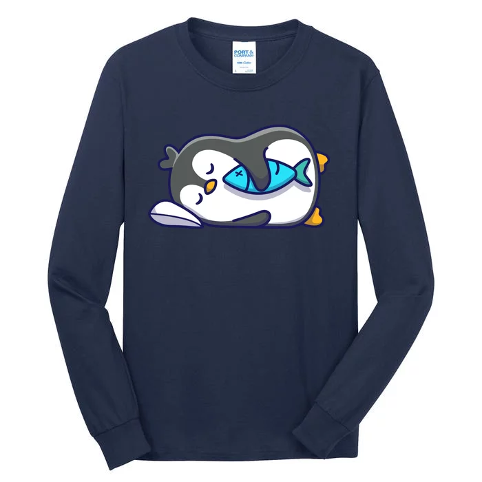 Cute Penguin Sleeping With Fish Tall Long Sleeve T-Shirt