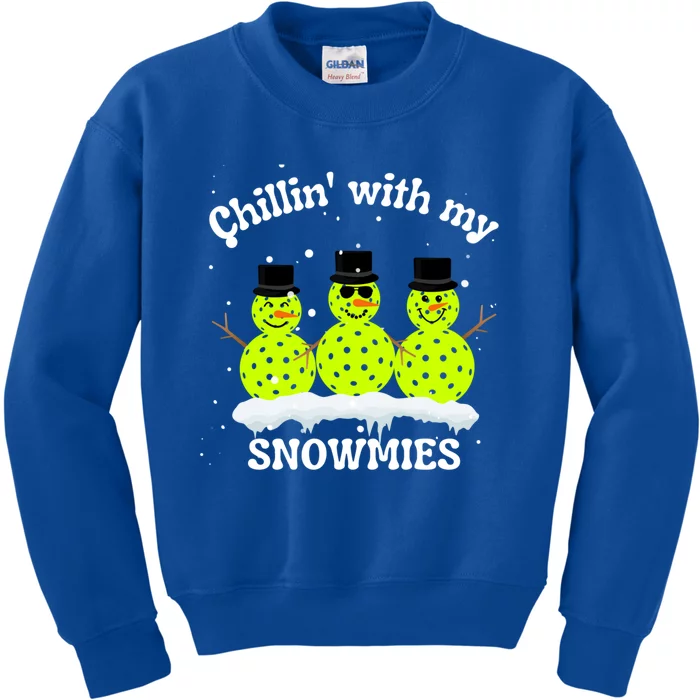 Christmas Pickleball Snow Chillin With My Snowmies Cool Gift Kids Sweatshirt