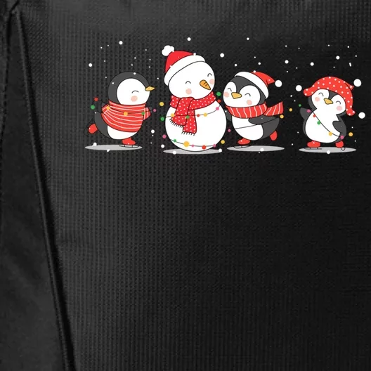 Christmas Penguins Santa Hat Lights Tree Xmas Penguin Gift City Backpack