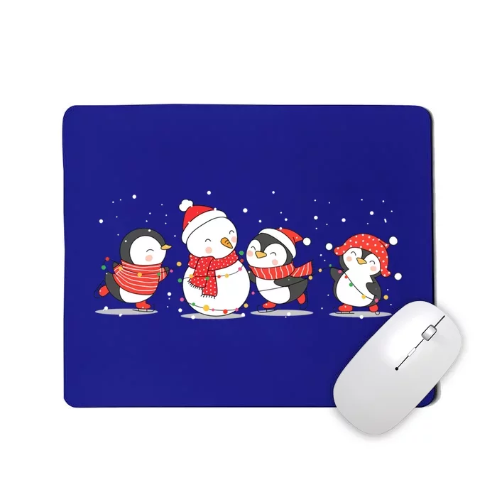 Christmas Penguins Santa Hat Lights Tree Xmas Penguin Gift Mousepad