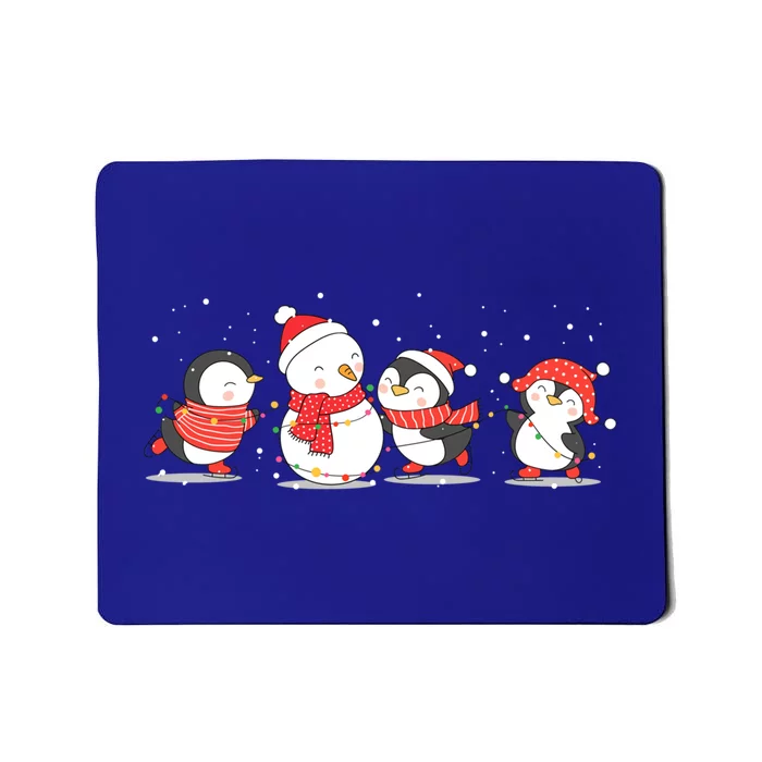 Christmas Penguins Santa Hat Lights Tree Xmas Penguin Gift Mousepad